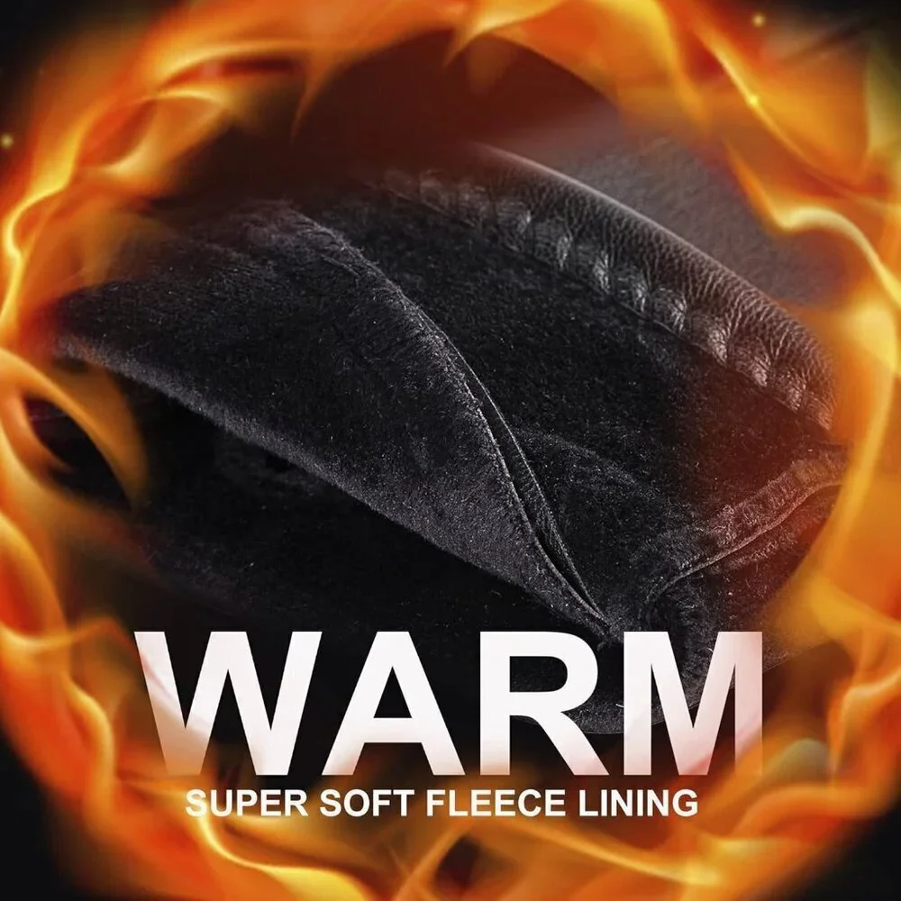 Women's Winter Leather Gloves Touch Screen Wool Lined Windproof Warm Suede Black